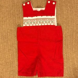 Toddler smocked holiday shortall